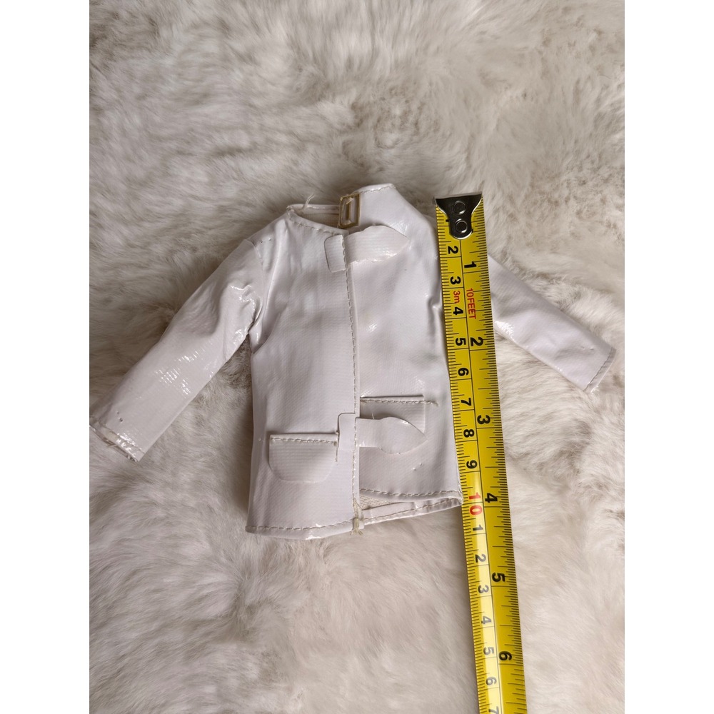 Vintage 1960s Barbie Clone White Faux Leather Coat Mod Doll Clothes Buckles
